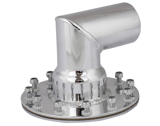 Proflow Fuel Filler Neck Aluminium Polished, 90 Degree, 2 1/2 in. Diameter, 12-Bolt Flange, 4.75'' PCD, Each