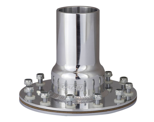 Proflow Fuel Filler Neck Aluminium Polished, Straight 2 in. Diameter, 12-Bolt Flange, 4.75'' PCD, Each