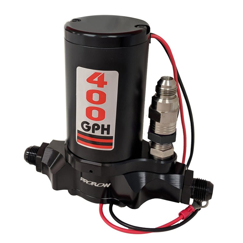 Proflow Fuel Pump, Electric, 400 GPH, 12-20 PSI, E85, AN12 ORB Inlet/Outlet, External Bypass, Black