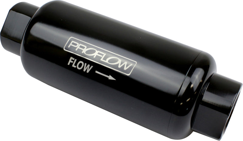 Proflow Fuel Filter, Inline Mount, Billet Aluminium, Black Anodised, 40 Microns, 90mm length -8 AN Inlet/Outlet, Each