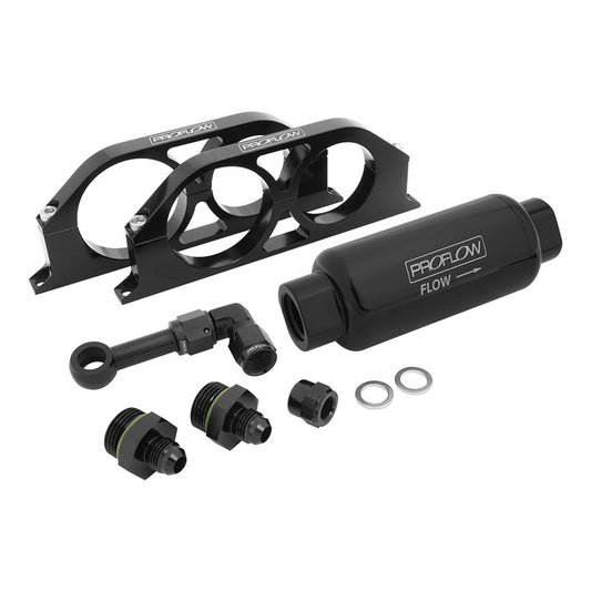 Proflow Billet Bracket Kit, Black,  With Fuel Filter, AN10 & AN06 Adaptors