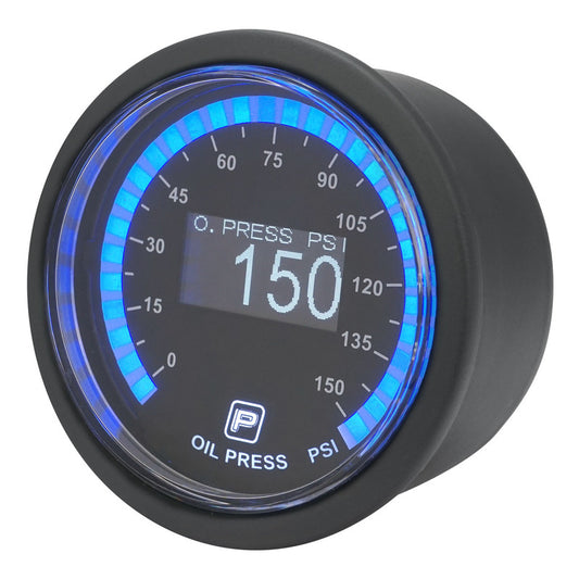 Proflow Pro Series Digital, Electrical Oil Pressure Gauge, 52mm, 0-150 PSI, w/Sensor, LED Backlight