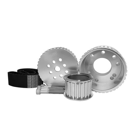 Proflow Gilmer Belt Drive Kit, SB Chevrolet with Long Water Pump, Billet Aluminium, Silver Anodised