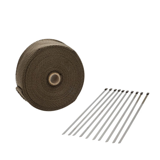 Proflow Exhaust Wrap, Titanium, 980 Degrees Celsius, Lava Rock, Natural, 1 in. Width, 50 ft Roll, 10 Locking tie Kit