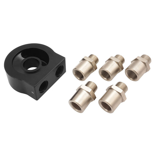 Proflow Universal Oil Sandwich Adaptor, Low Profile, AN10 ORB Ports, 2 x 1/8" NPT, Billet Aluminium, Black