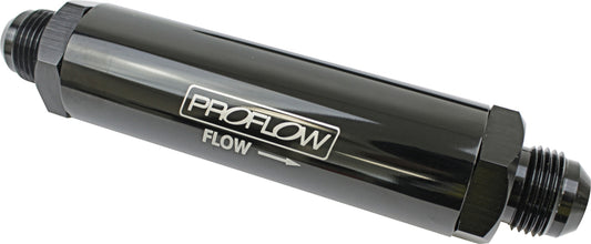 Proflow Oil Filter Billet Aluminium In-Line Black, Stainless Element -10AN