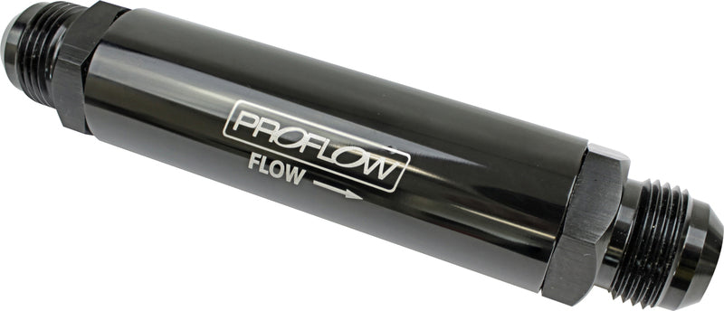 Proflow Oil Filter Billet Aluminium In-Line Black, Stainless Element -12AN