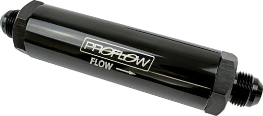 Proflow Oil Filter Billet Aluminium In-Line Black, Stainless Element -08AN