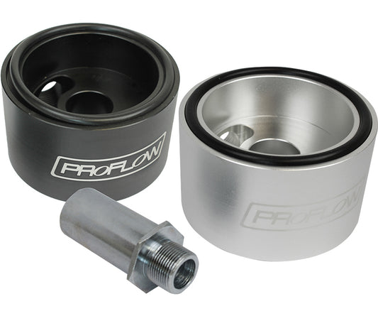 Proflow Oil Filter Adapter, Sandwich Adapter, Billet Aluminium, Silver Anodised, 13/16-16 in., AN10, 1/8in. NPT Port Chev