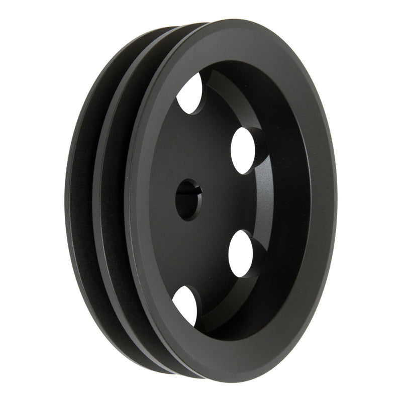 Proflow Pulley, V-Belt Power Steering Early GM 2-Groove, 5.800in Diameter, Suit 5/8 Keyed Shaft, Black Aluminium