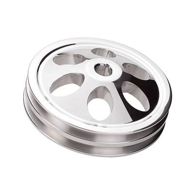 Proflow Pulley, V-Belt Power Steering Early GM 2-Groove, 5.800in Diameter, Suit 5/8 Keyed Shaft, Polished Aluminium