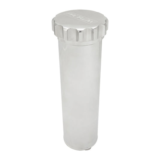 Proflow Radiator Overflow Tank, Billet Aluminium, With bracket, 0.75L, 60mm Dia, 330mm tall, AN Port with Barb Fitting, Polished