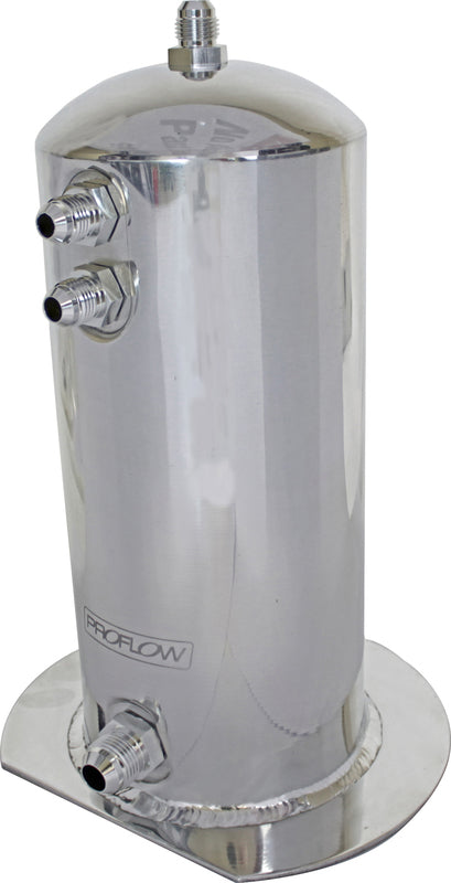 Proflow Fuel Surge Tank Aluminium, 254mm x 108mm Round 2.5L, AN Fitting Kit, Show Polished