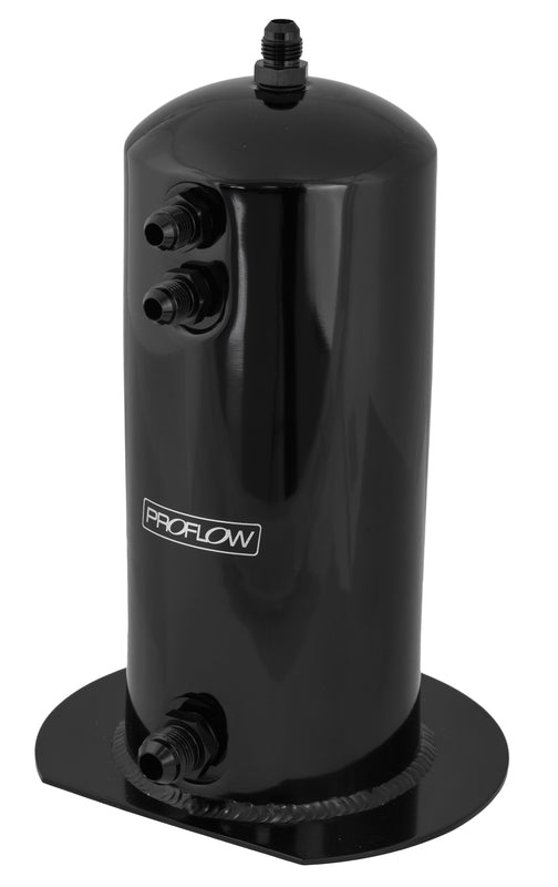 Proflow Fuel Surge Tank Aluminium, 254mm x 108mm Round, 2.5L, AN Fitting Kit, Black Anodised