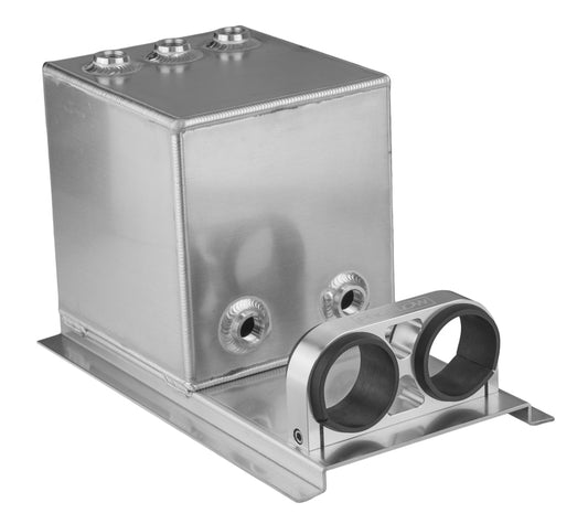 Proflow Fuel Surge Tank Fabricated Aluminium, Square, 044 Pump Mounts, 200mm x, 200mm x 180mm, 5L, AN Fitting Kit, Polished