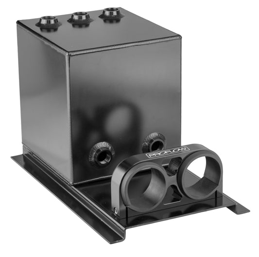 Proflow Fuel Surge Tank Fabricated Aluminium, Square, 044 Pump Mounts, 200mm x, 200mm x 180mm, 5L, Black Anodised