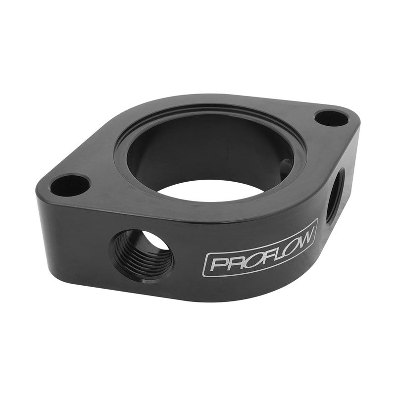 Proflow Water Neck, Thermostat Housing, Spacer, Suit SB & BB Chevrolet, 2x 3/8'' NPT Ports, Billet, Black