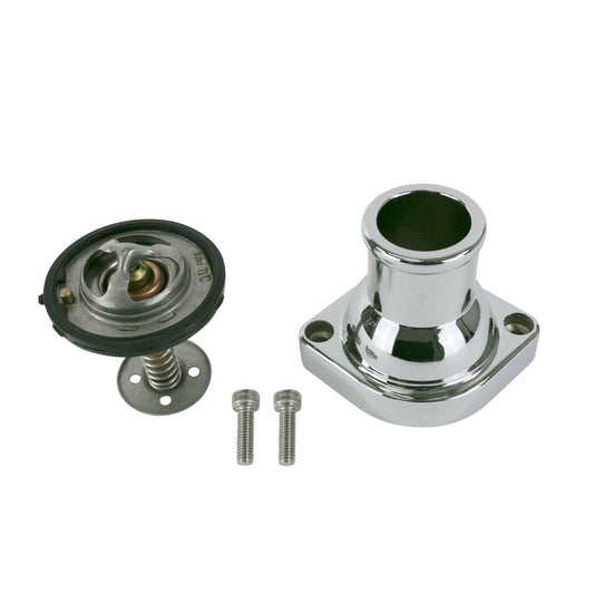 Proflow Aluminium Water Neck & Thermostat kit LS Chev For Holden, Straight -up, Chrome