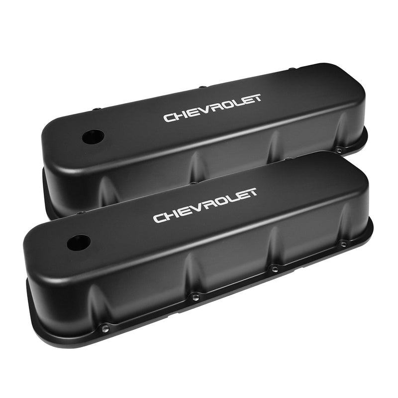 Proflow Valve Covers, Tall, Cast Aluminium, Black, For Chevrolet Logo, BB For Chevrolet, Pair