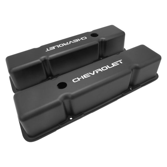 Proflow Valve Covers, Tall Aluminium, Black, For Chevrolet Logo, SB For Chevrolet, Pair