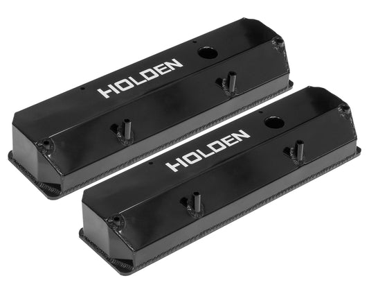 Proflow Valve Covers, Aluminium Fabricated, Black, Tall, For Holden 253, 308, For Holden Logo, Pair