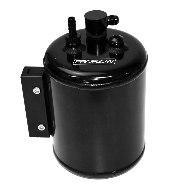 Proflow Brake Vacuum Reservoir Tank, Fabricated Aluminium, 126mm Diameter, Check Valve & Hardware, Black Anodised