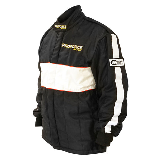 Proforce Pro 2 Driving Suit, SFI 3.2A/5 ,Fire Retardant Racing Suit, Top, Jacket, Two-Piece, Multiple Layer, Pyrovatex, Medium, Black/White Strip, Eac