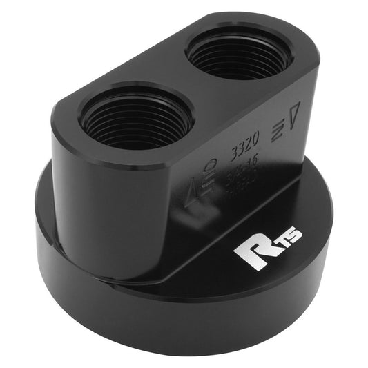 RTS Oil Filter Bypass Adapter, Spin-On, For Ford & Chrysler, 3/4''-16, AN12 ORB Ports, Billet Aluminium, Black