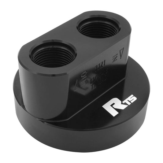 RTS Oil Filter Bypass Adapter, Spin-On, For Chevrolet SB & BB, 13/16''-16, AN12 ORB Ports, Billet Aluminium, Black