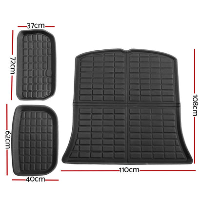 3PCS Car Rear Front Cargo Trunk Toolbox Luggage Rubber Mats for Tesla Model Y 2021-2023