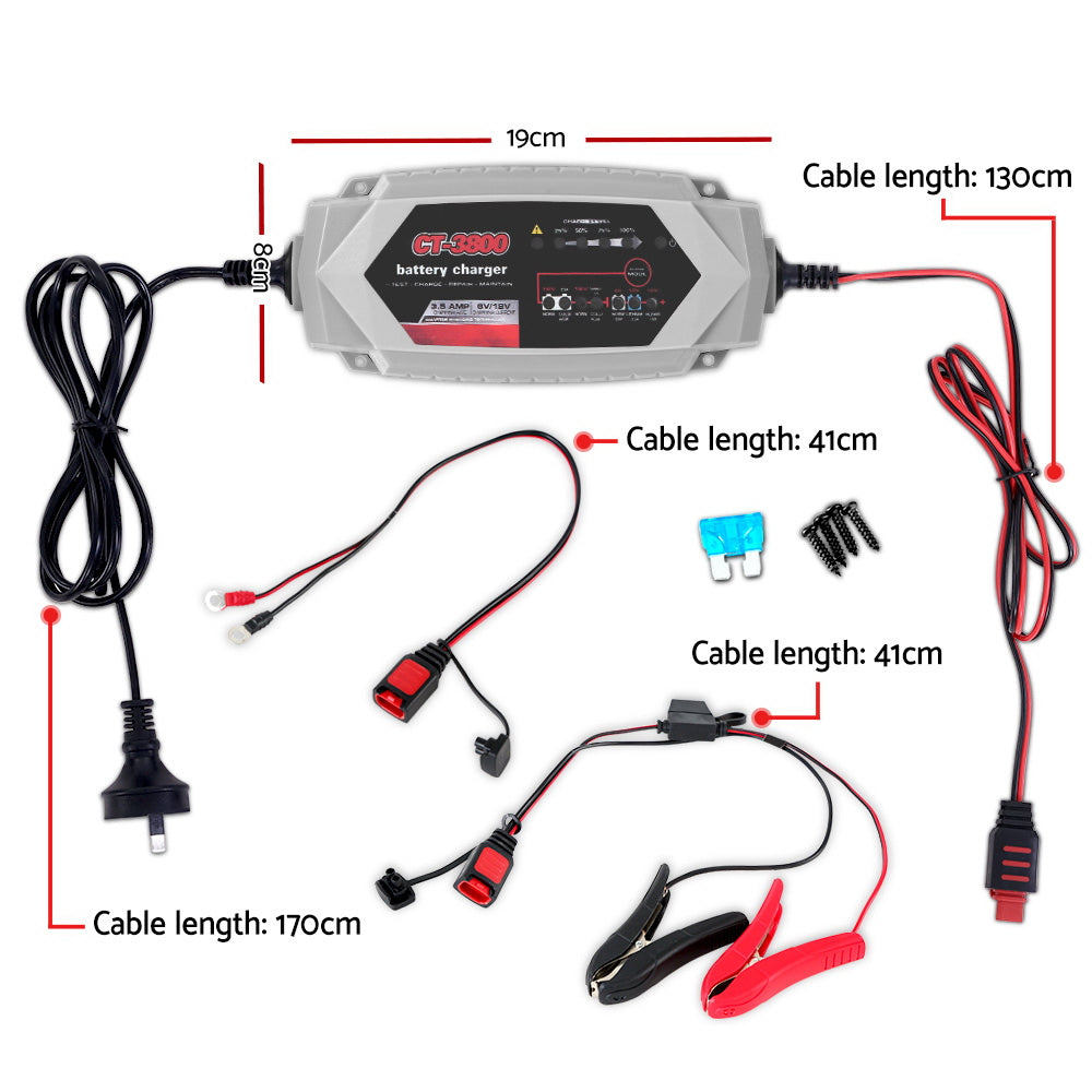 Smart Battery Charger 3.5A 12V 6V Automatic SLA AGM Car Truck Boat Motorcycle Caravan