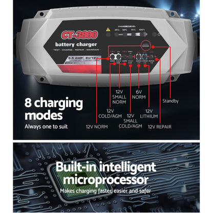 Smart Battery Charger 3.5A 12V 6V Automatic SLA AGM Car Truck Boat Motorcycle Caravan