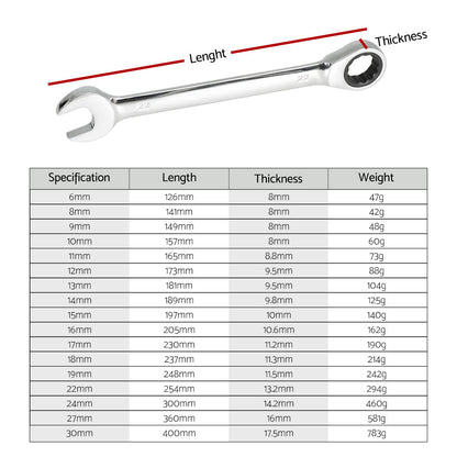 Giantz 17pcs Ratchet Spanner Set Metric 6MM-30MM