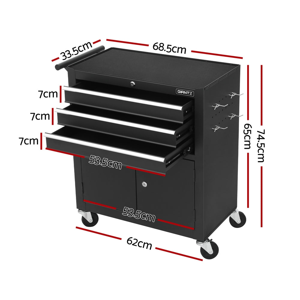 Giantz 3 Drawer Tool Box Chest Cabinet Toolbox Storage Garage Organiser Wheels