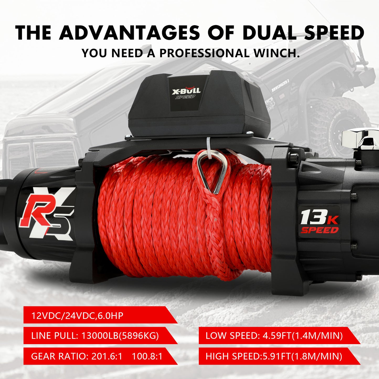 X-BULL Electric Winch 13000LBS 12V Synthetic Rope 28M Wireless Offroad 4WD 4x4