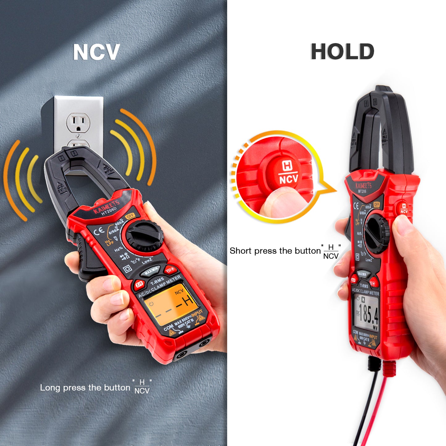 KAIWEETS HT206D Digital Clamp Meter T-RMS 6000 Counts, Multimeter Voltage Tester Auto-ranging