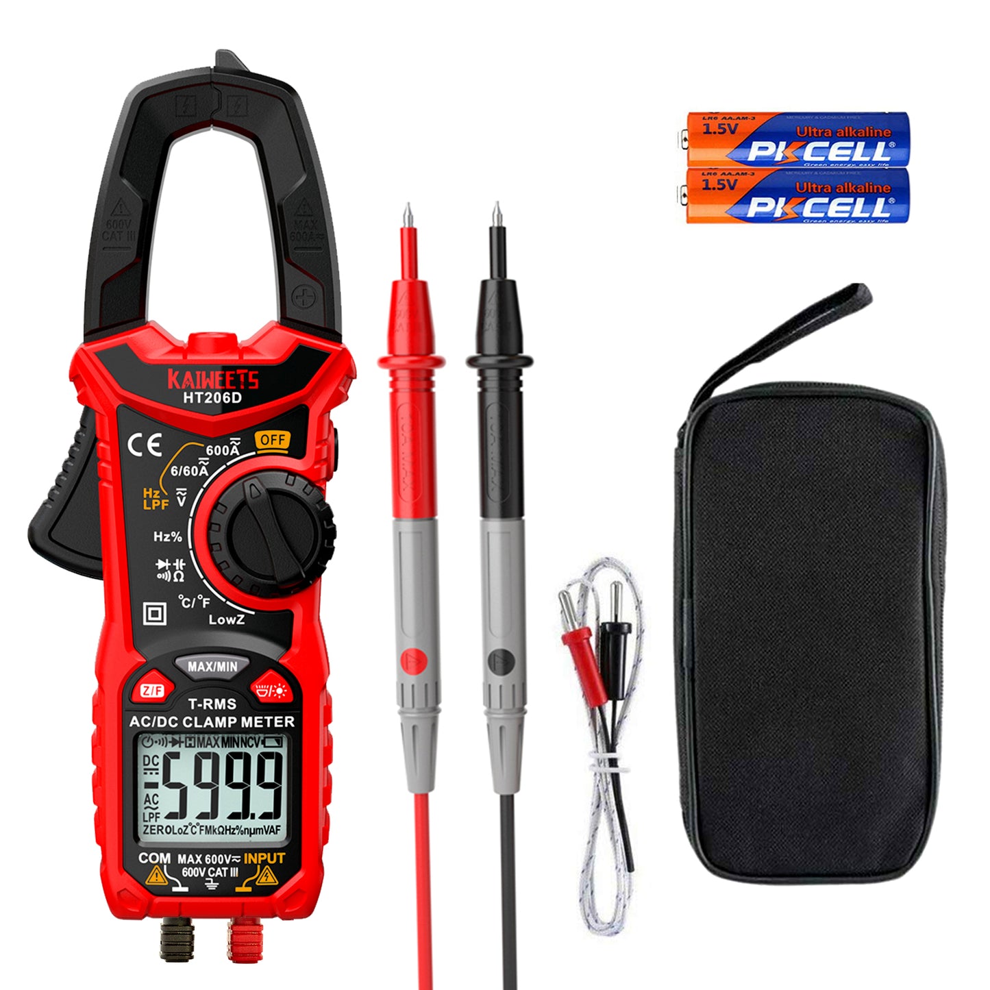 KAIWEETS HT206D Digital Clamp Meter T-RMS 6000 Counts, Multimeter Voltage Tester Auto-ranging