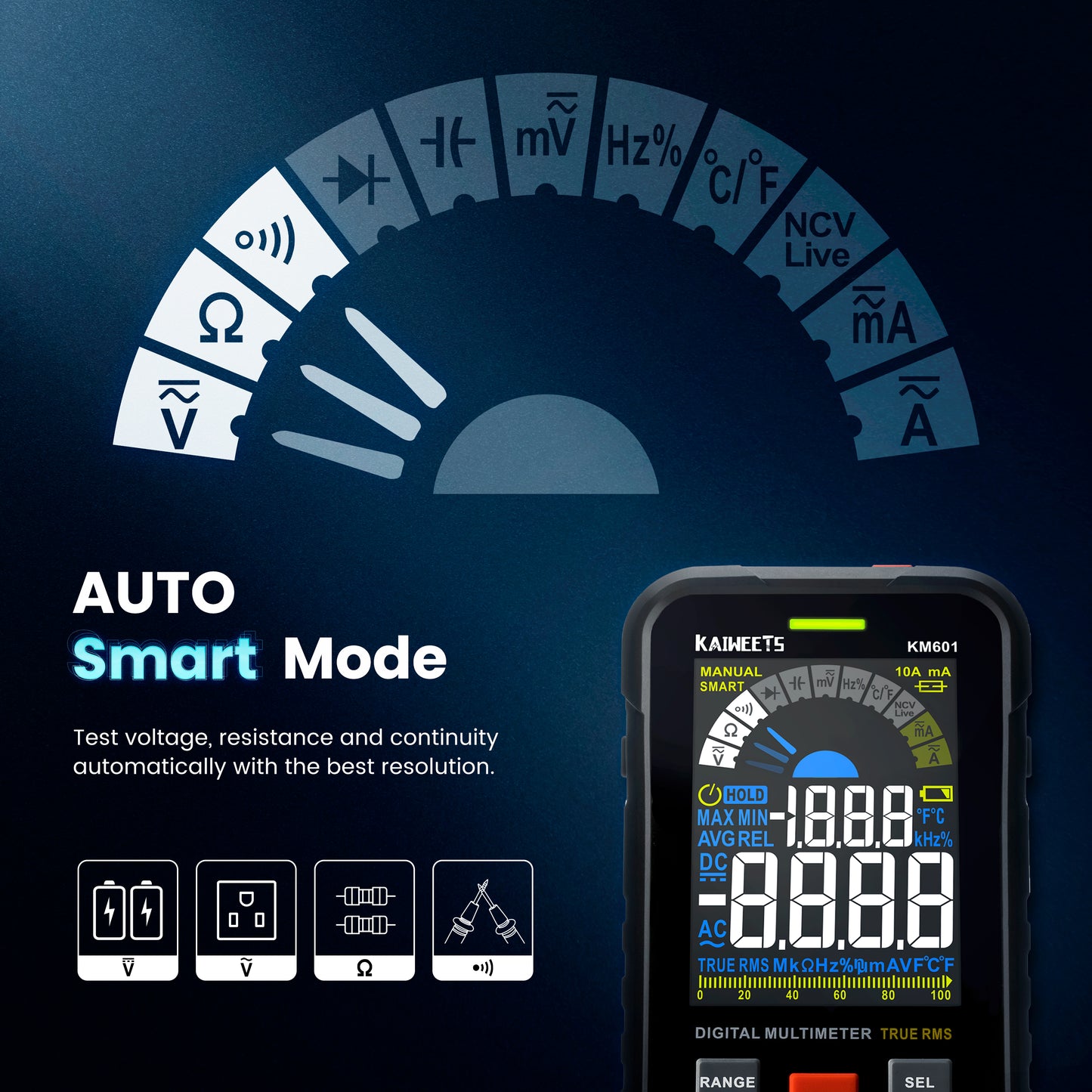 KAIWEETS Digital Multimeter Voltmeter Smart Electrical Tester