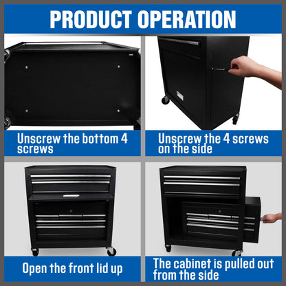 7-Drawer Tool Box Chest Cabinet Trolley - Heavy Duty Toolbox Garage Storage with Lockable Wheels