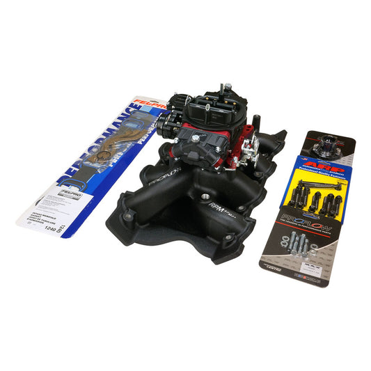 VPW Intake Manifold & Carburettor Kit Black Series RPM AirMax, Dual Plane, Street Brawler 750 Vac, Electric Choke,Carbutetor, SB For Ford 302,351 Clev