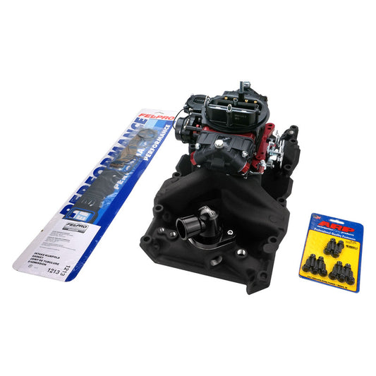 VPW Intake Manifold & Carburettor Kit Black Series RPM AirMax, Dual Plane, Street Brawler 750 Vac, Electric Choke,Carbutetor, SB For Chrysler