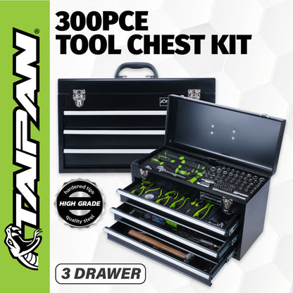 Taipan 300PCE 3 Drawer Tool Chest Kit Premium Quality Chrome Vanadium Steel