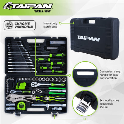 Taipan 100PCE Home Auto Premium Quality Tool Set Case Chrome Vanadium Steel