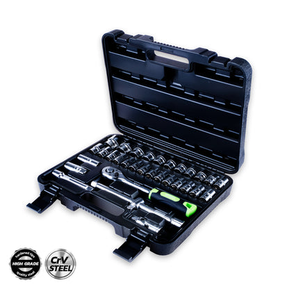 Taipan 32PCE Ratchet Socket Set & Case Premium Quality Chrome Vanadium Steel